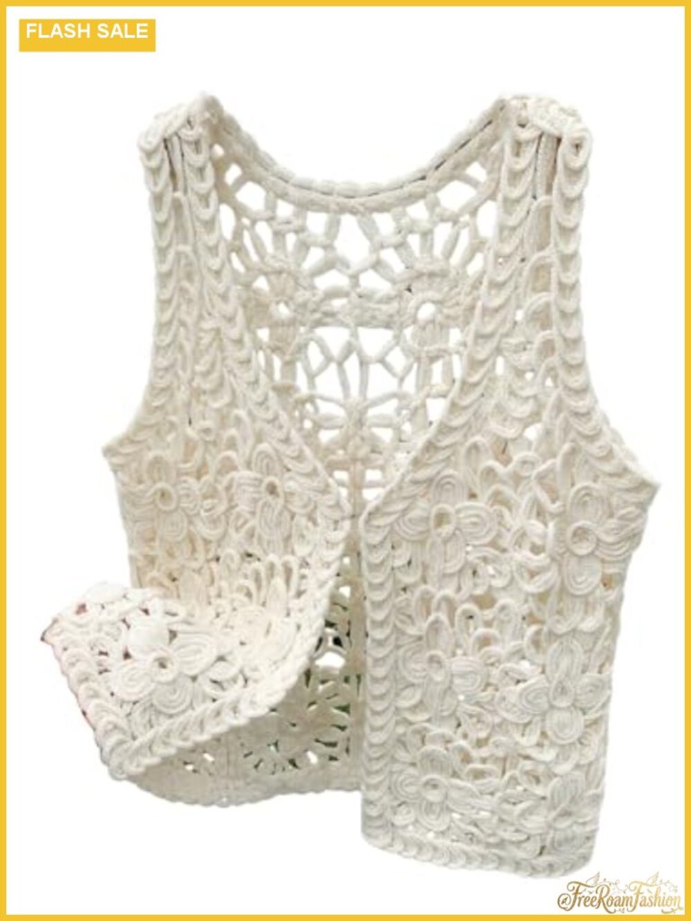 Boho Crochet Sleeveless Sweater Vest Hollow Out Knit Top High Stretch